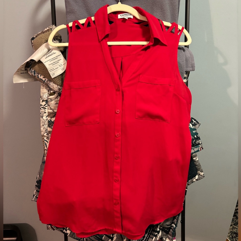 Express Vibrant Red Sleeveless Blouse